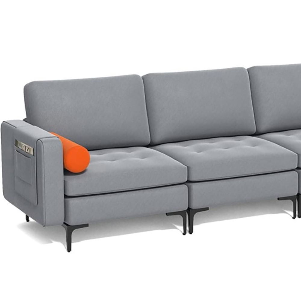 Finihen Sectional Sofa Couch, 3-Seat Sofa Sectional with Side Storage Pocket and Metal Leg, for Living Room, Bedroom, Gray Finihen Sectional Sofa Couch, 3-Seat Sofa Sectional with Side Storage Pocket and Metal Leg, for Living Room, Bedroom, Gray