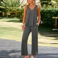 thumbnail image 4 of Tank Top Jumpsuit for Women Casual Flowy Ruffle Ribbed Jumper with Pocket Loose Straight Leg Long Pants Athletic Outfits, Gray, XL, 4 of 7