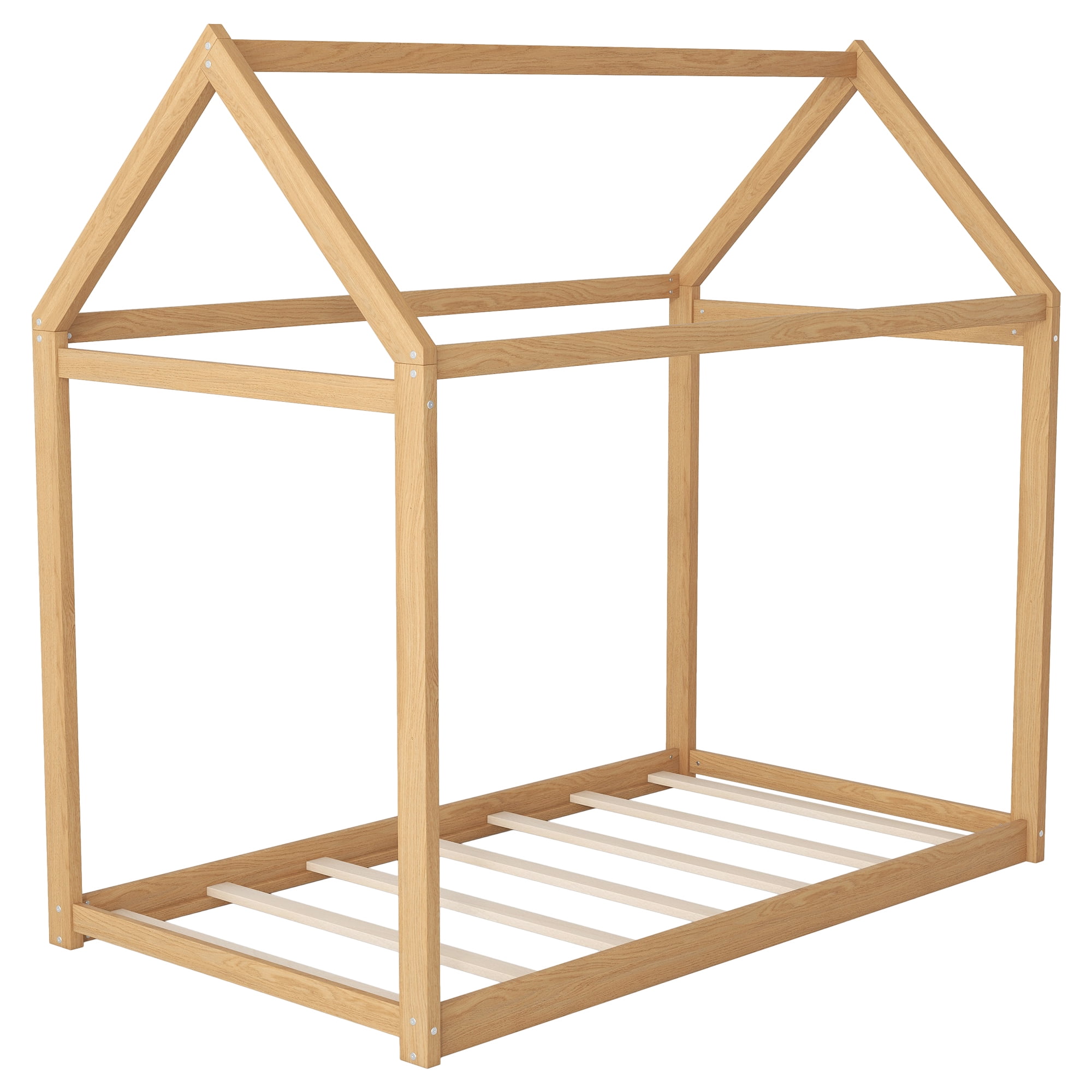 Euroco Twin Wood House Bed Frame with Roof, Wood