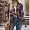 thumbnail image 4 of Camisa A Cuadros Blusas de otoño para mujer Blusas de camisa con cuello de solapa con bolsillo Cuello en V Traje diario Ygjytge Marrón L para Mujer, 4 of 7