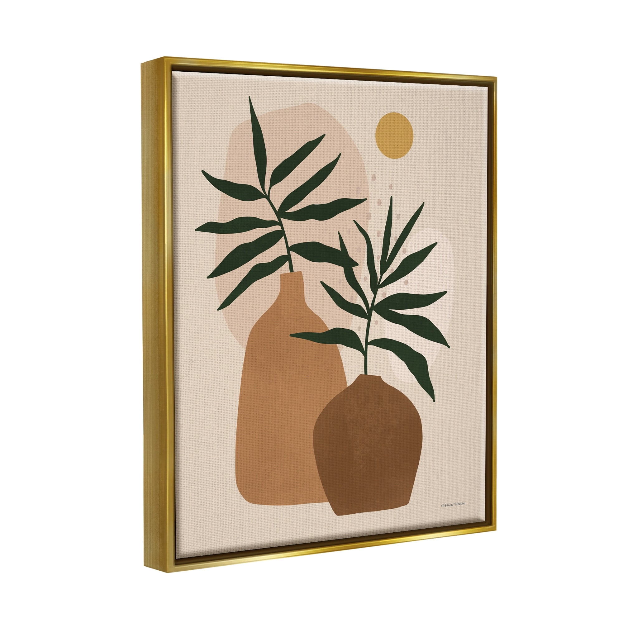 Stupell Industries Potted Plant Vases Cutout Abstract Botanical Shapes Graphic Art Metallic Gold Floating Framed Canvas Print Wall Art, Design by Rachel Nieman