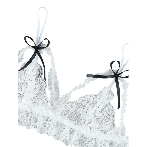 Women Two-piece Lingerie Set, White Suspender See-through Underwear and  Panties