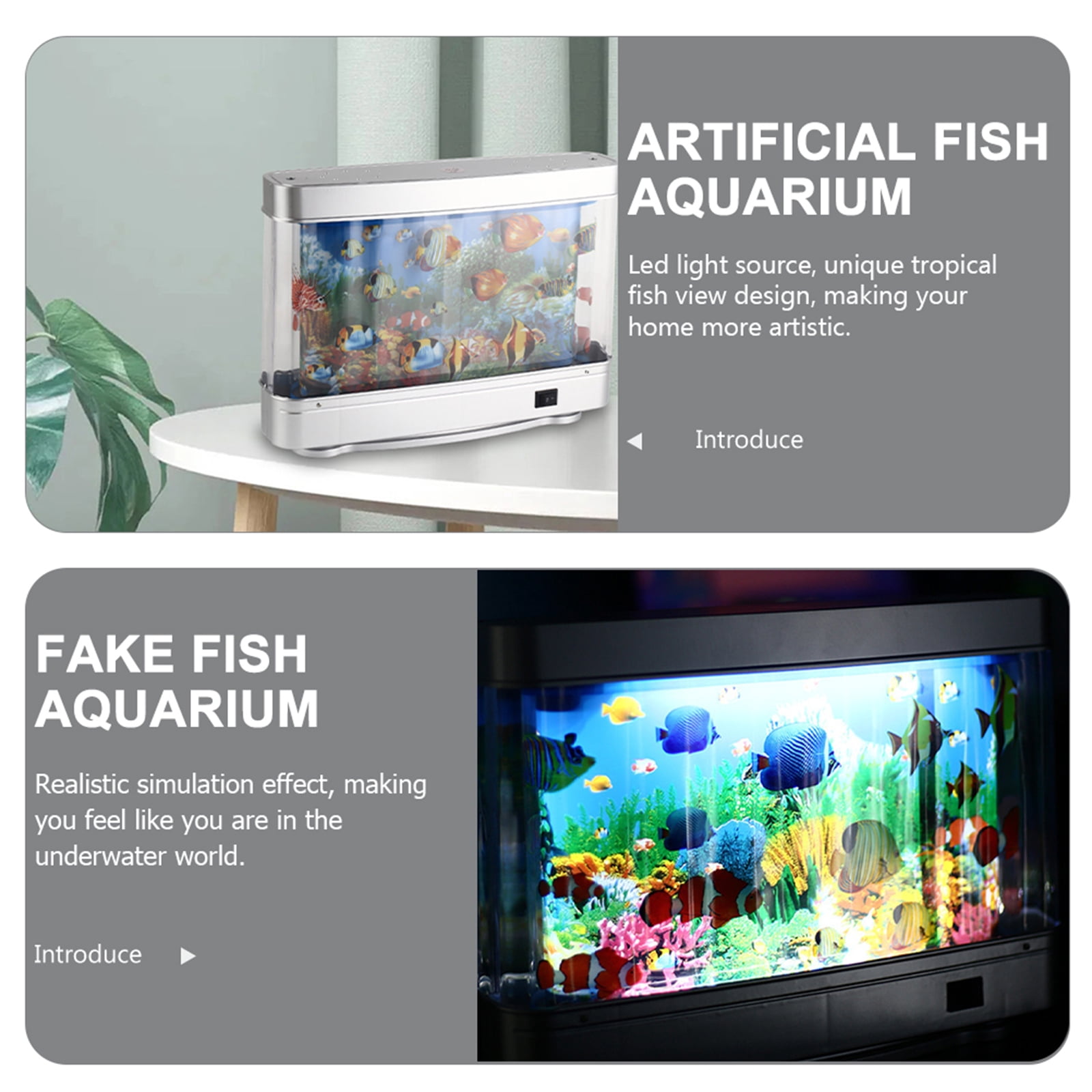 Fake Motion Fish Tank Mini Aquarium, Artificial Tropical Decorative Lamp Night Light with Moving Fish