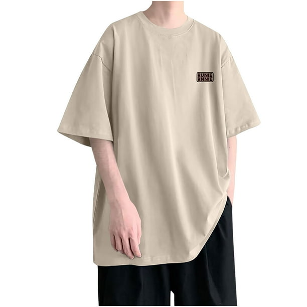 Playeras Elvqul de Hombre Casual Beige sin Estampado Manga Corta Cuello Redondo