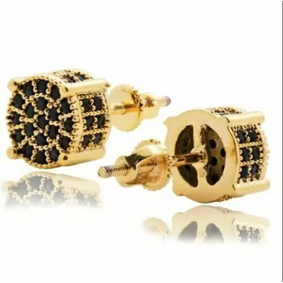 2Ct Round Cut Black Cubic Zirconia Stud Earrings 14K Yellow Gold Plated Silver