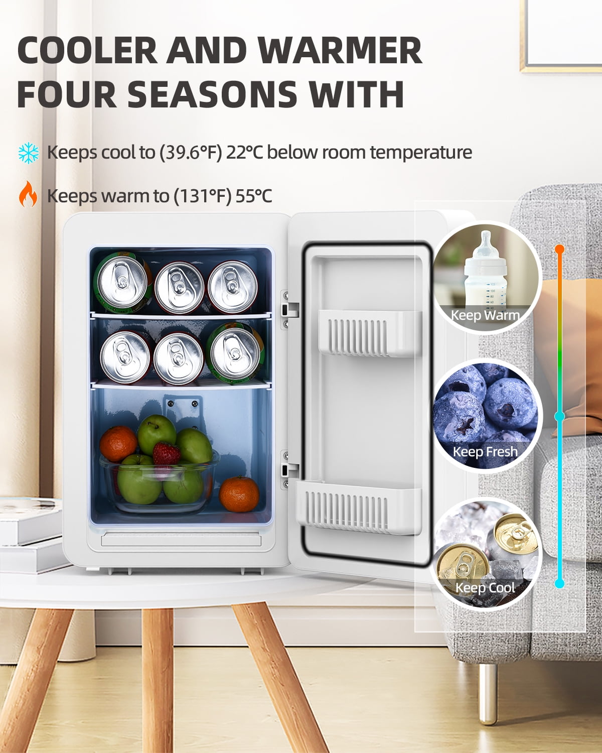 ADVWIN 20L Skincare Fridge with Mirror & LED Lighting, 3-Mode Dimmable, Cooler & Warmer with Drip Tray, Bedroom, Vanity, Car & Home Use