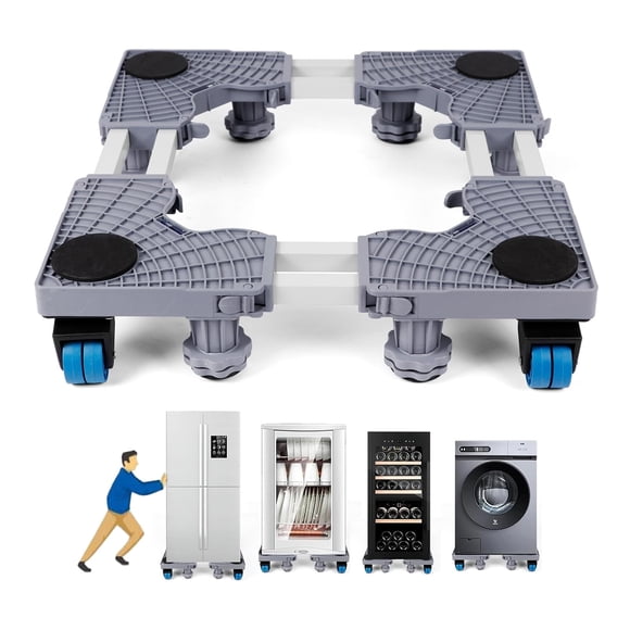Base Lavadora Ajustable, Base Lavadora de Doble Tubos Ajustable, Lavadora Multifuncional Refrigerador, para Secadora, Lavadora, Refrigerador (8 Patas + 4 Ruedas, Gris)
