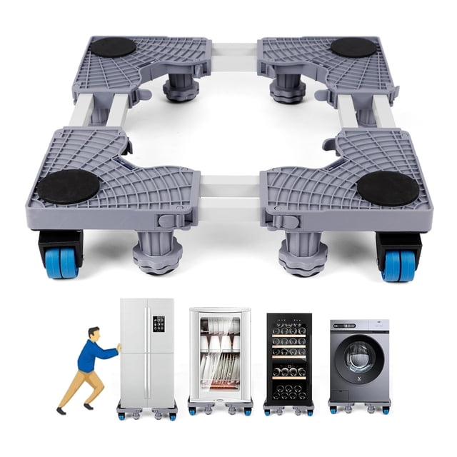 Base Lavadora Ajustable, Base Lavadora de Doble Tubos Ajustable, Lavadora Multifuncional Refrigerador, para Secadora, Lavadora, Refrigerador (8 Patas + 4 Ruedas, Gris)