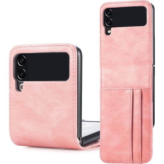 Pink Foldable Samsung Galaxy Z Flip 3 Case Leather Wallet Card Holder Case,Protection Case Samsung Flip 3 Case for Samsung Z Flip 3 Case,Compatible Samsung Galaxy Z Flip 3 5G Phone Case 2021