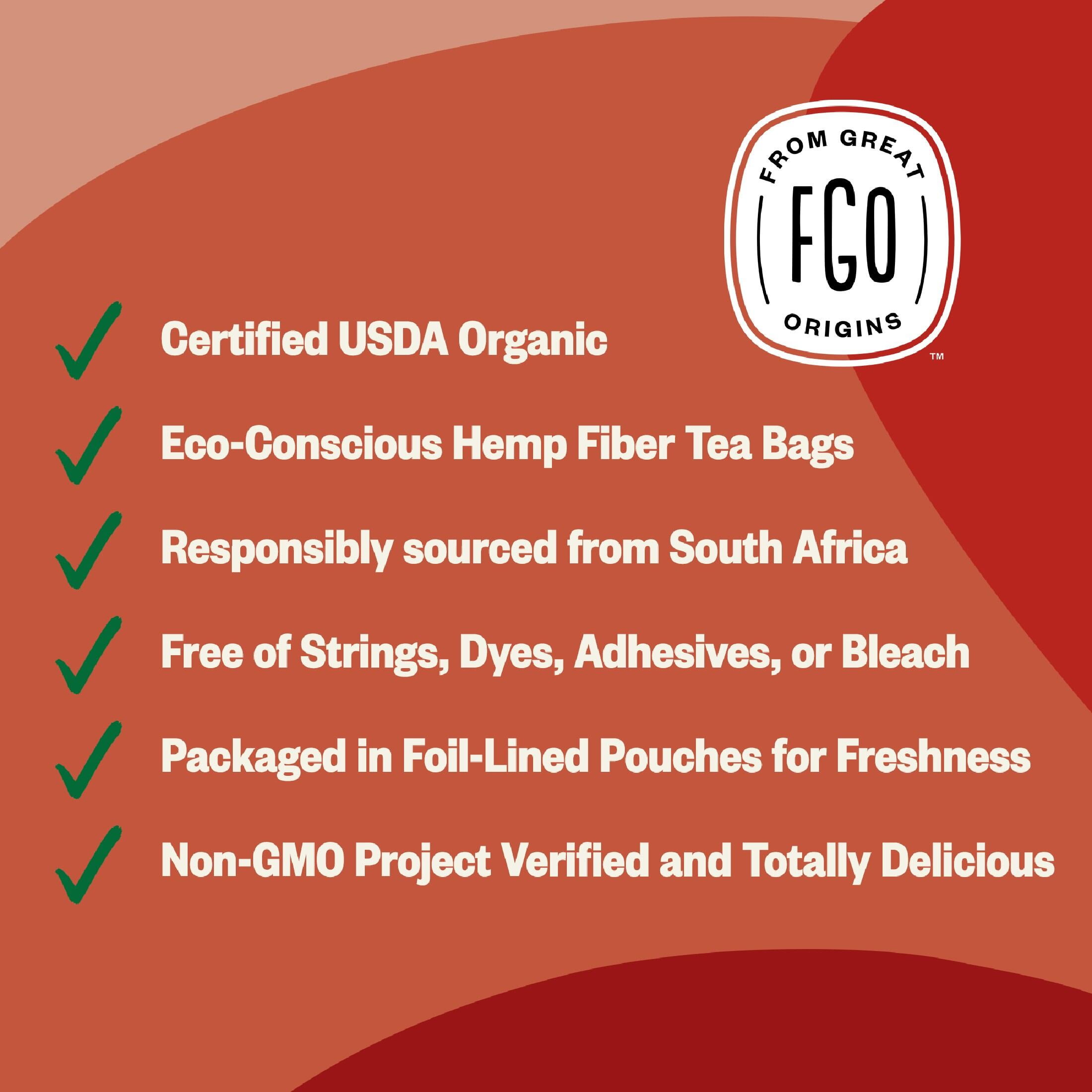FGO Rooibos Tea, Organic, Eco-Conscious Tea Bags (100 Count)