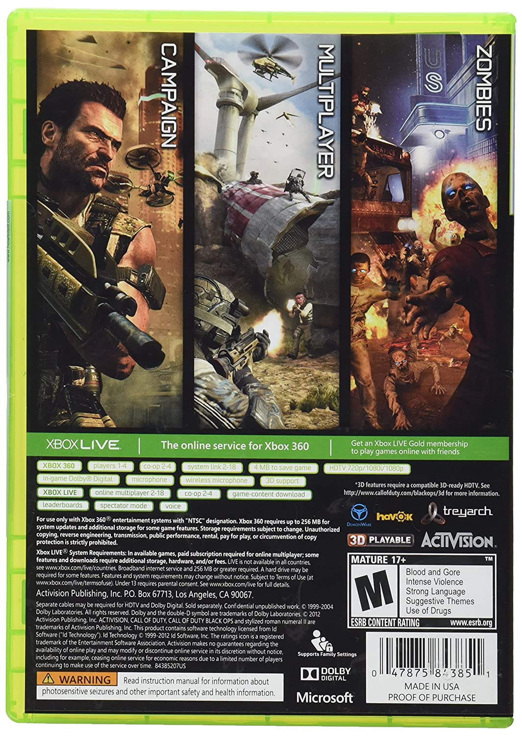 Call of Duty: Black Ops II Xbox 360 Replacement Game Cover Art Work