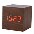 thumbnail image 2 of 6x6x6cm Reloj despertador digital electrónico de madera Temperatura Pantalla LED Control de voz Marrón, 2 of 8