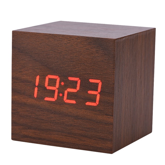 Reloj electrónico digital de madera NikouMX 6x6x6cm con pantalla de temperatura