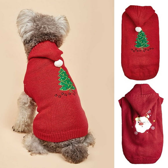 SIfdSeng Dog Clothes for Small Dogs Girl Summer Holiday Themed Red Knitted Santa Cla.Us and Christmas Tree Sweater with White Pom Pom Hat for Medium and Small Dogs and Cats Girl Dog Clothes