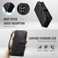 thumbnail image 2 of ShellTech For Samsung Galaxy Z Fold 7 PU Leather Wallet Case with Card Holder Kickstand Magnetic Zipper Pocket Lanyard Strap Wristlet,Leather Flip Case Shockproof Protective Cover,Black, 2 of 8