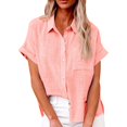 thumbnail image 1 of JUNWELL Chemise Simple et Mode pour Femmes Chemises Classiques Décontractées Coton Lin Manches Courtes Col à Revers Chemise Boutonnée Hauts Tempérament, 1 of 7