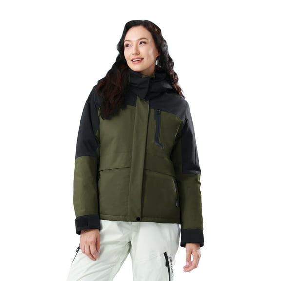 CAMEL Women's Athletic Jackets Waterproof Ski Jakcet Fleece Warm Hooded Windproof Winter Snow Outerwear Coats Black Green