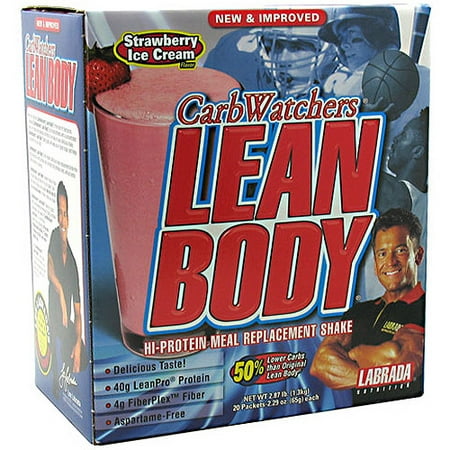 CarbWatchers Lean Body Strawberry Ice Cream Hi-Protein Meal Replacement Shake Powder, 20 count, 2.87