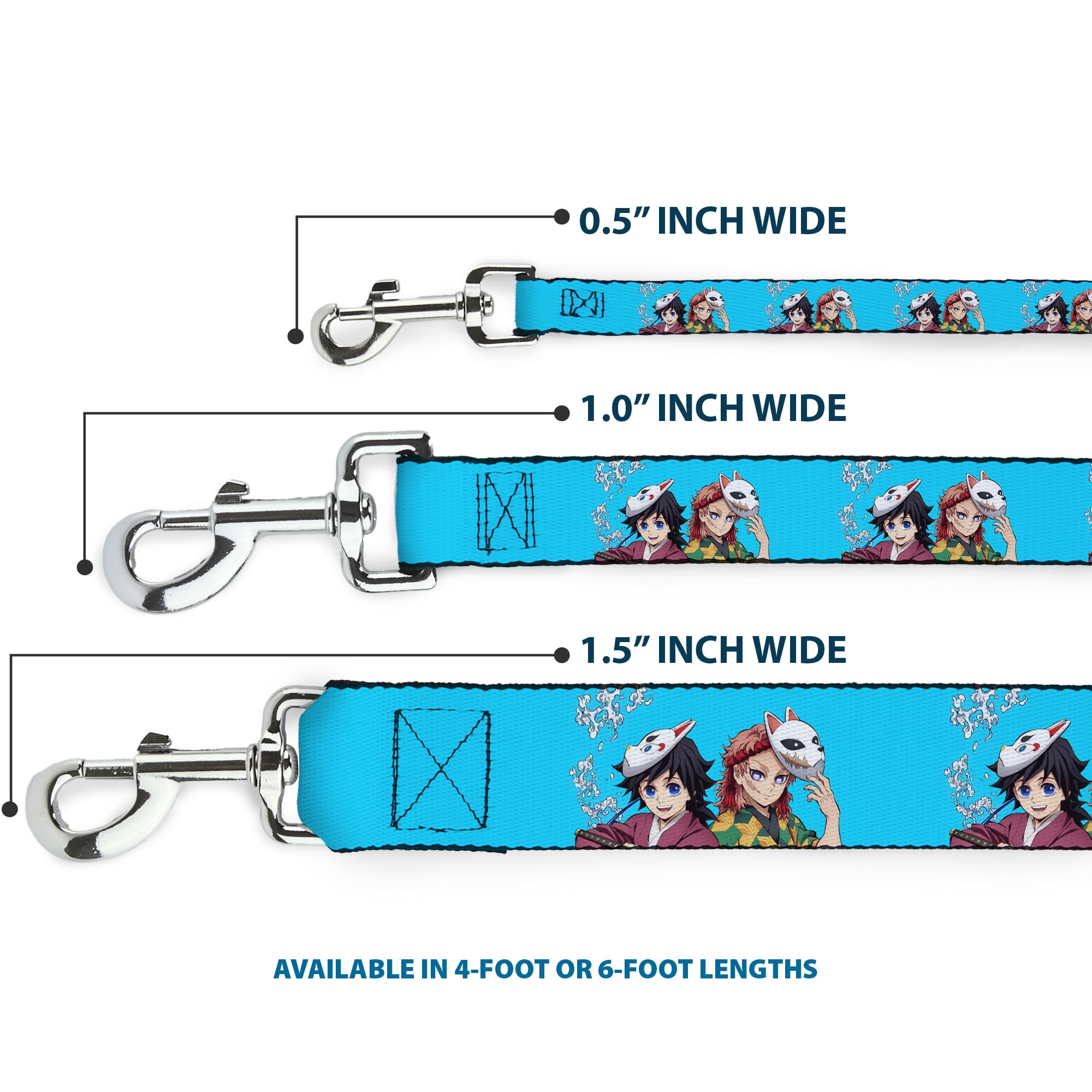 Aniplex of America Pet Leash, Dog Leash, Demon Slayer Giyu and Sabito Warding Mask Pose Blue, 6 Feet Long 1.0 Inch Wide