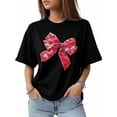 thumbnail image 1 of Camiseta de mujer, camisetas de manga corta, tops casuales, camiseta de cuello redondo con lazo para el Día de San Valentín para mujer, 1 of 8
