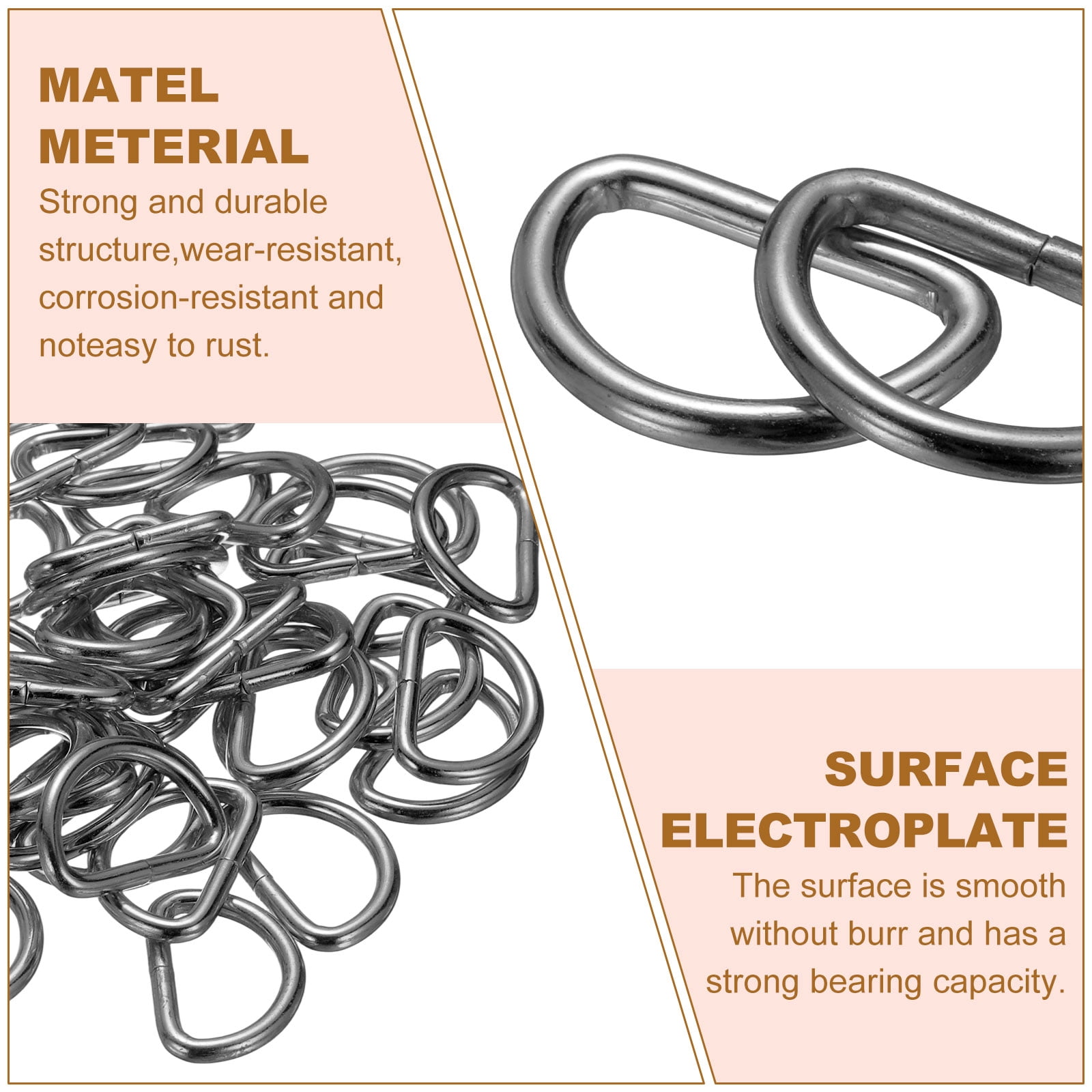 Uxcell 100pcs D Ring 3/4" (20mm) Metal Electroplate D-Shape Buckle Clips, Gunmetal