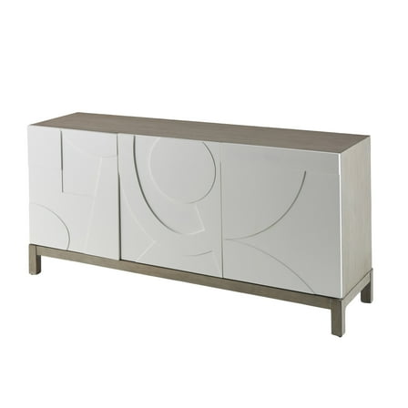 DecMode 68" x 32" White Wooden Geometric 3 Door and 1 Interior Drawer Sideboard, 1-Piece