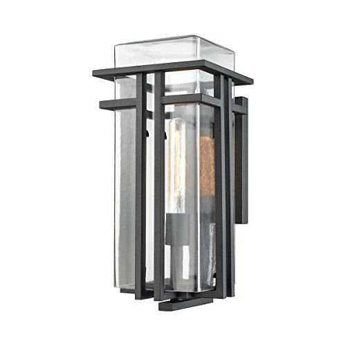 ELK Lighting 45187/1 Croftwell 1 Light Outdoor Wall Sconce In Textured Matte Black With Clear Glass
