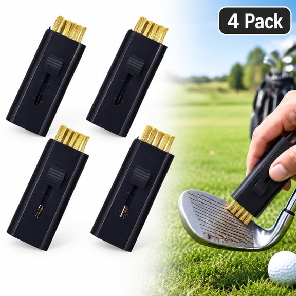 4‑Pack Retractable Pocket Golf Club Cleaning Brush, Portable Retractable Golf Brush for Golf Accessories & Gift(Black)