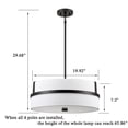 thumbnail image 6 of Claxy 4-Light Black Pendant Light with Drum Fabric Shade for Dining Room, 6 of 6