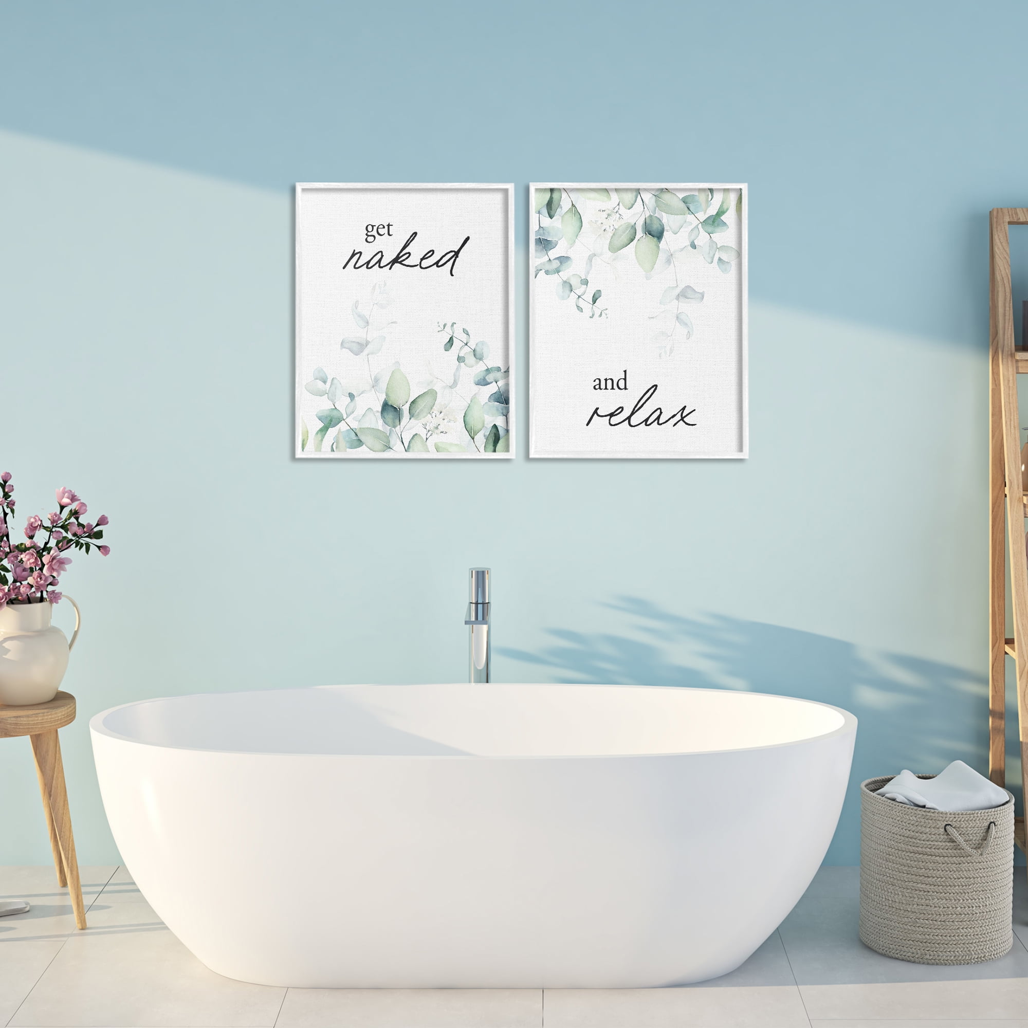 Get Naked & Relax Herbs 2 Piece White Framed Giclee Art Set, design by Lettered and Lined