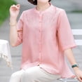 thumbnail image 5 of Women's 3/4 Sleeve Tops Embroidered Shirt Cotton Linen Blouse, 5 of 10