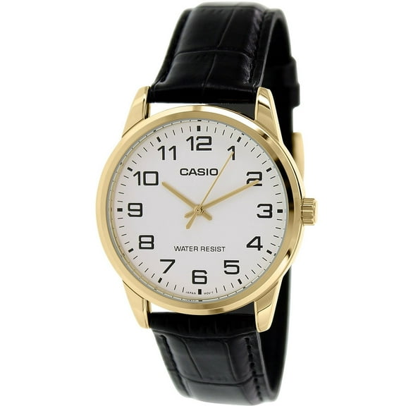 Casio Black Leather Gold Bezel Quartz Men's Watch MTP-V001GL-7BUDF