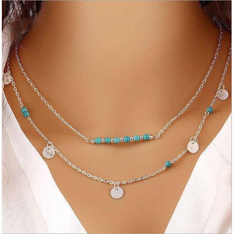 16 Dainty Minimalist Seed Bead Necklace Multi Turquoise