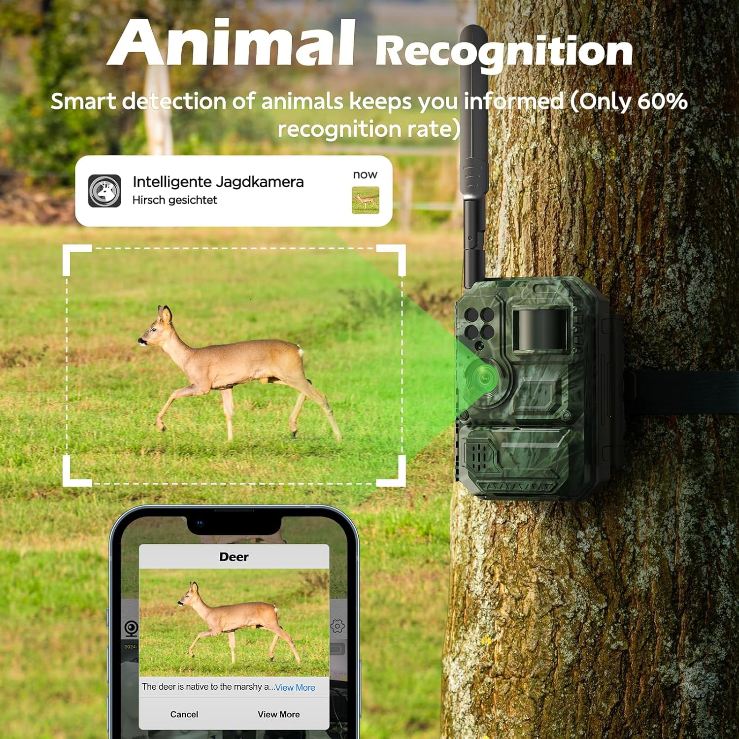 CAMPARK Cellular Trail Camera, Solar Powered Game Camera Built-in 4G LTE SIM Card, No WiFi Required, 1080P Live Video, Blacklight Night Vision, IP66 Waterproof Hunting Camera, 0.1S Motion Activated