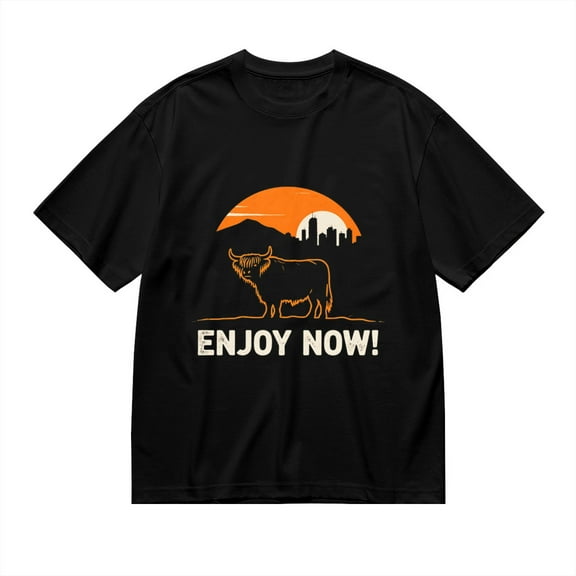 Black T Shirts for Men, Highland Cow Sunset, Graphic Mens Graphic Tees, 24936747,S