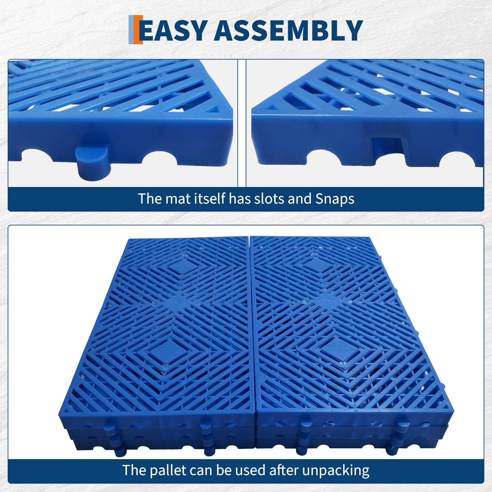 Acekid Plastic Pallets for Basement Storage 6PC, Lightweight Floor Pallets with Grid Ventilation, Blue