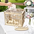 thumbnail image 2 of HUONA Wedding Card Box with Lock Couple Elk Wood Card Gift Box Cutout DIY Money Box Money Box Party Reception Birthday Graduation Supplies Wooden Envelop Gift Boxes, 2 of 10