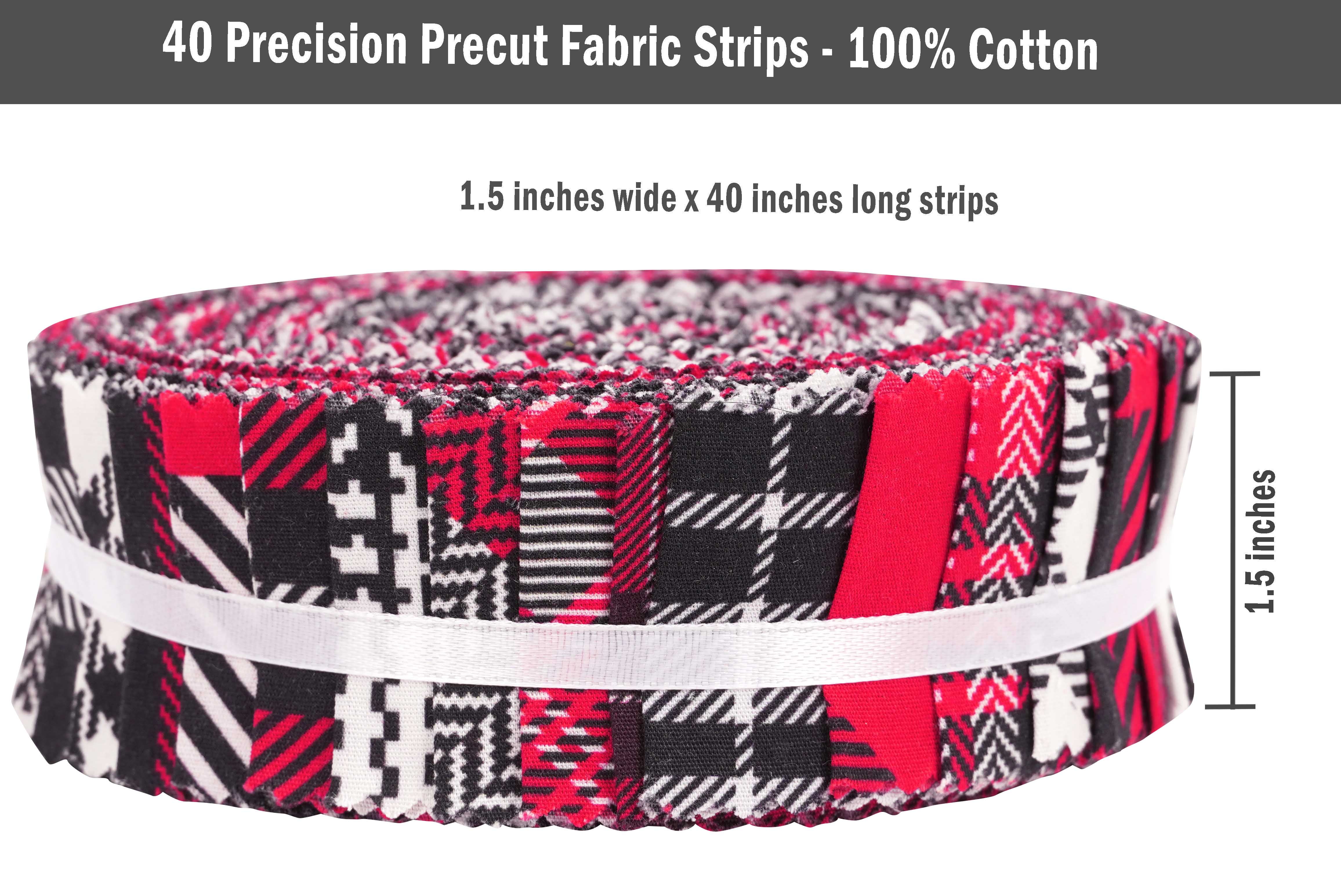 Soimoi 40Pcs Check & Tartan Print Precut Fabrics Strips Roll Up 1.5x42inches Cotton Jelly Rolls For Quilting - Magenta & Black