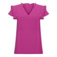 thumbnail image 4 of MIXUE Boho Tops For Women Summer Solid Color V Neck Double Layer Ruffled Short Sleeve Casual T-shirts Streetwear,Pink,L, 4 of 8