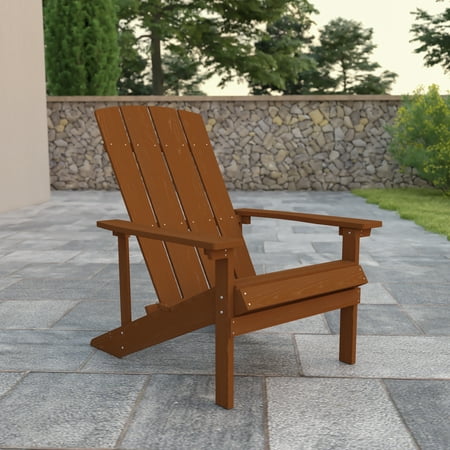 Flash Furniture Charlestown All-Weather Poly Resin Wood Adirondack Chair in Teak