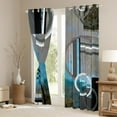 thumbnail image 3 of Geometric Blackout Curtains,Lake Blue Black Grey Curtains Teens Adult,Watercolor Circular Window Curtains & Drapes,Modern Abstract Square Stripes Darkening Curtains for Living Room 38"X54", 3 of 5