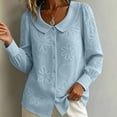 thumbnail image 7 of Sheghy Workout Tops Women's Collared Embroidered Printed Long-sleeved Blouse Blue XXL, 7 of 7
