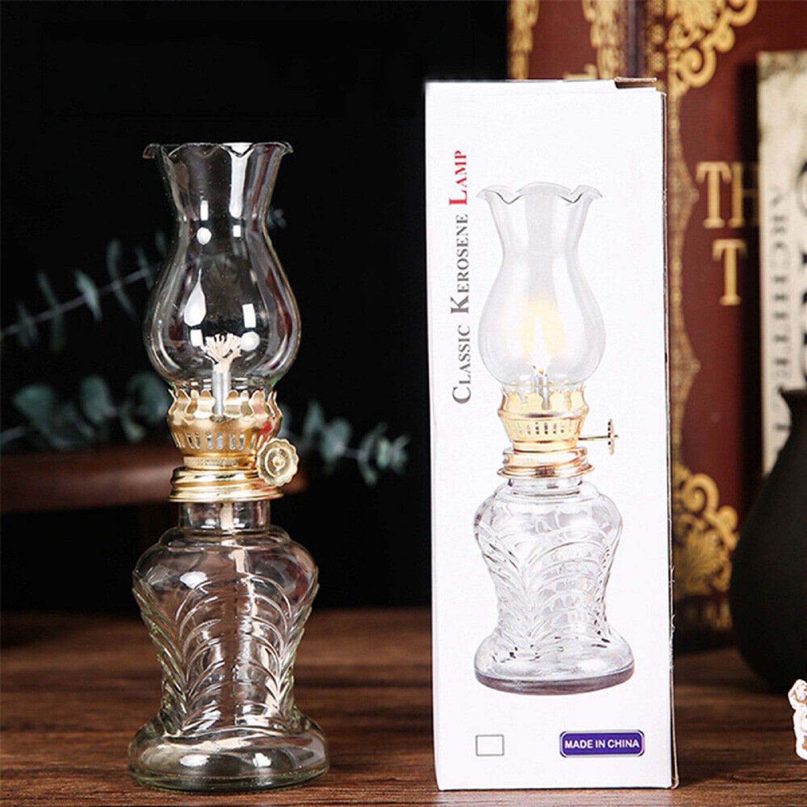 Retro Glass Oil Lamp for Indoor Decorative Lamplight, Vintage Kerosene