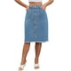 thumbnail image 1 of Falda de Mezclilla para Mujer INSPIRE CHIC con Botón, Bordes Deshilachados, Longitud a la Rodilla, Casual, Talla S, Azul, 1 of 6