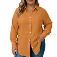 thumbnail image 2 of Women's Plus Size Long Sleeve Button Down Shirt Blouse Tops with Classic Collar Functional Pockets Solid Color Business Casual Work Office Vacation Travel Fashion Essential Gift for Women, 2 of 9