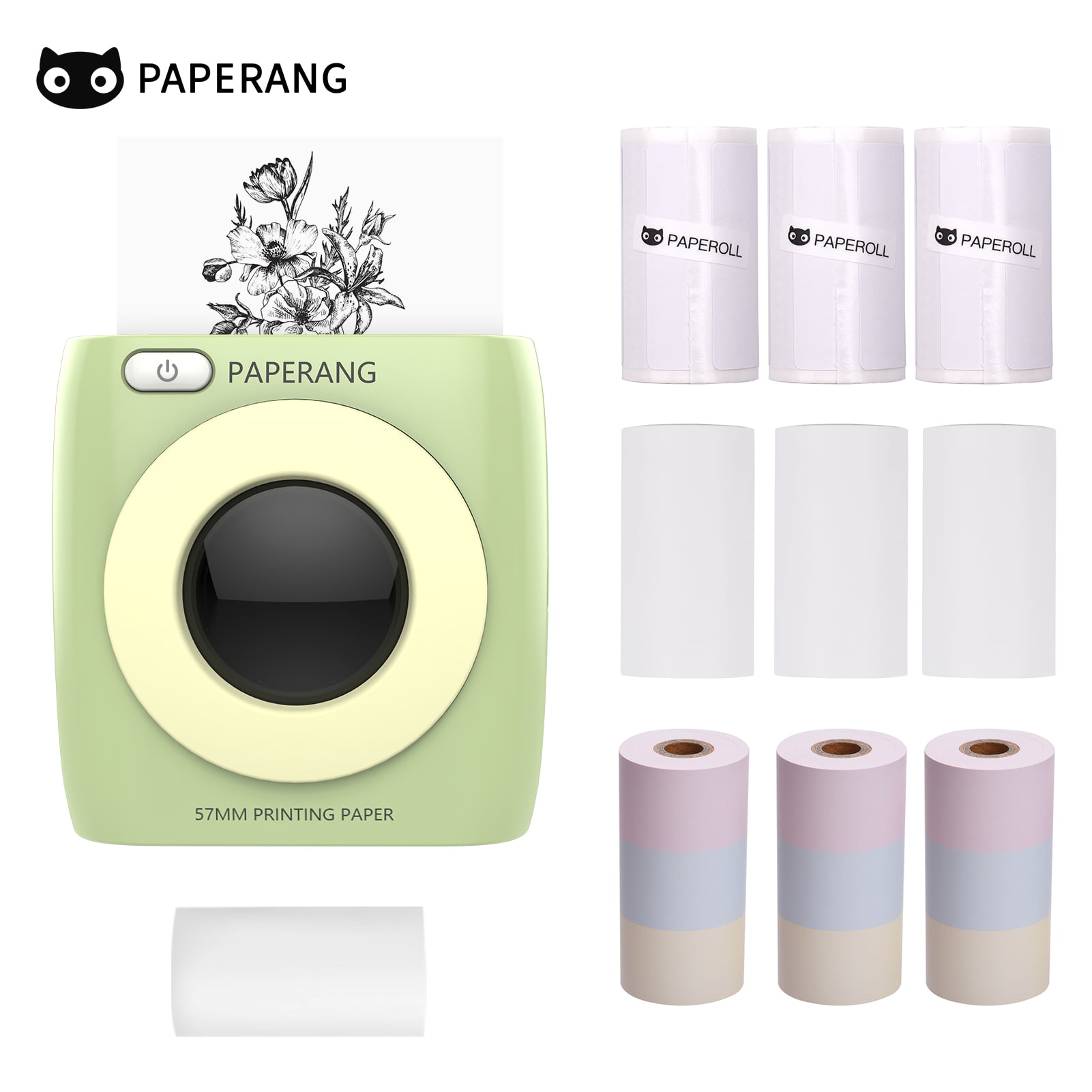 PAPERANG P2S Mini Pocket Wireless BT Thermal Printer Portable Mobile Printer 300dpi for Picture Receipt Label Sticker with Clock Function 7 Rolls Thermal Paper Compatible with Android iOS Windows
