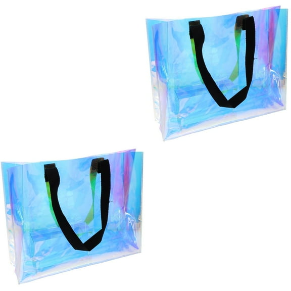 2 Pieces Sunglass Pouch Iridescent Tote Bag Clear Gift Bags Holographic Handbag Shopping PVC Colorful