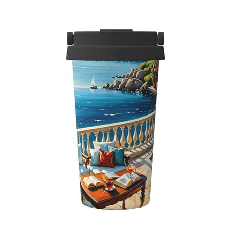 

Junzan Coastal Style Garden Villa for Stainless Steel Vacuum Insulated Tumbler - Reusable Insulated Cold Brew Iced Coffee Cup Thermos -Gifts for Women Men Him Her