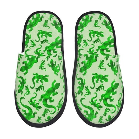 Balery Green Lizard Slient Indoor Furry Fleece Comfort House Shoes Soft Non-Slip Home Shoes Cotton slippers House Slippers-- Medium