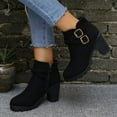 thumbnail image 6 of Womens Boots Chunky Mid Heel Round Toe Side Zipper Ankle Booties Casual Winter Buckle Short Boots Solid Color Winter Shoe for Women's Trendy Black 5.5, 6 of 10